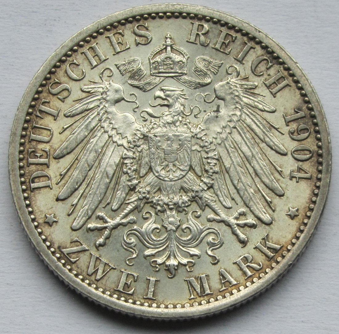  Kaiserreich: Hessen, 2 Mark Doppelportrait 1904 (Jaeger 74)   