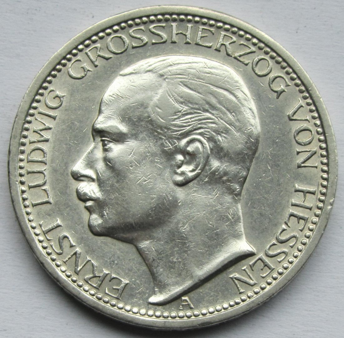  Kaiserreich: Hessen, 3 Mark Ernst Ludwig 1910 (Jaeger 76)   