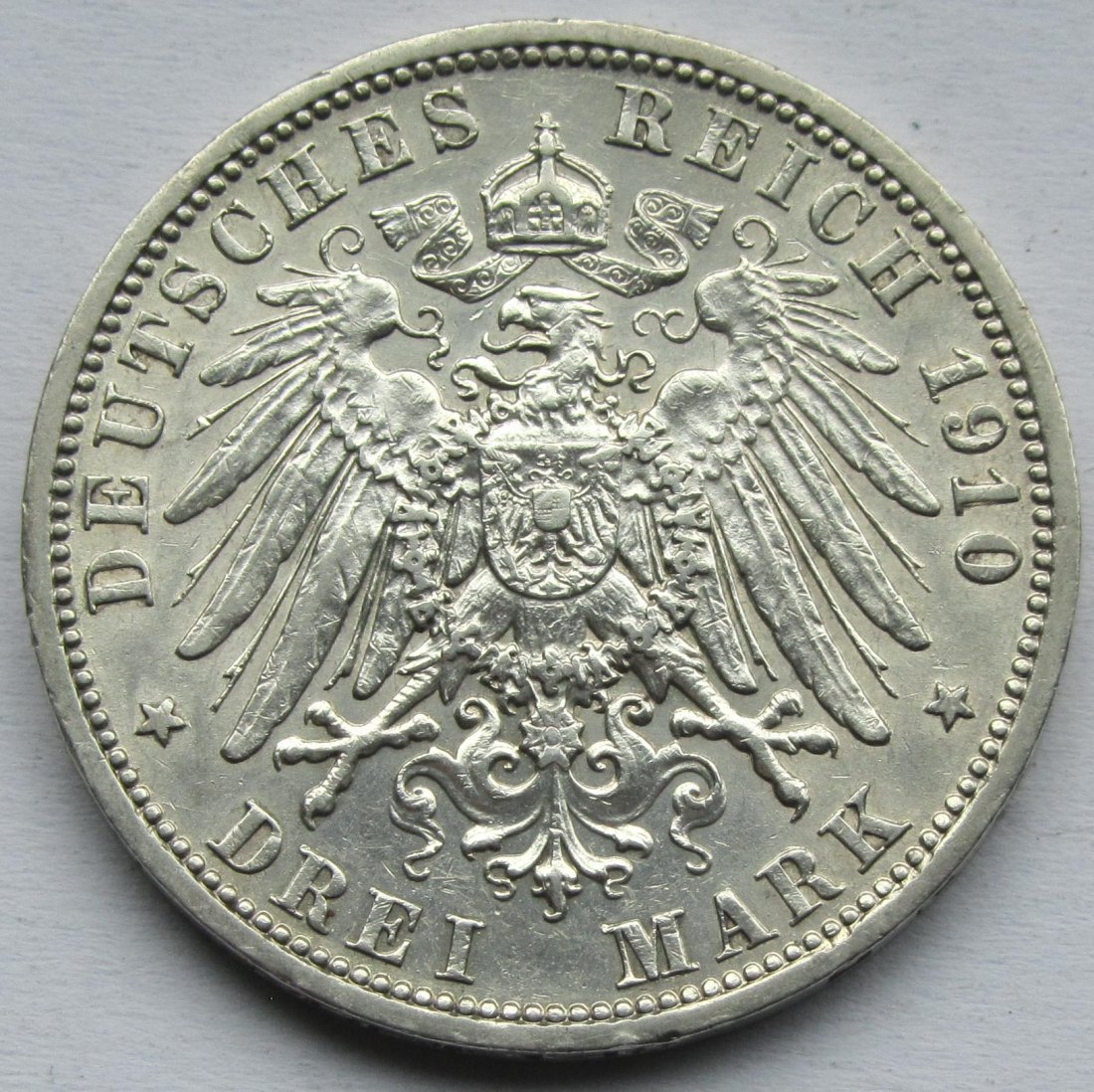  Kaiserreich: Hessen, 3 Mark Ernst Ludwig 1910 (Jaeger 76)   