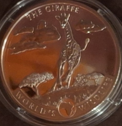  Kongo,20 Francs,2019, Giraffe,1oz 999,9er Silber gekapselt   