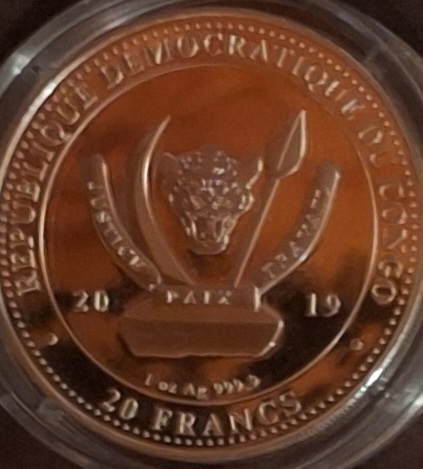  Kongo,20 Francs,2019, Giraffe,1oz 999,9er Silber gekapselt   
