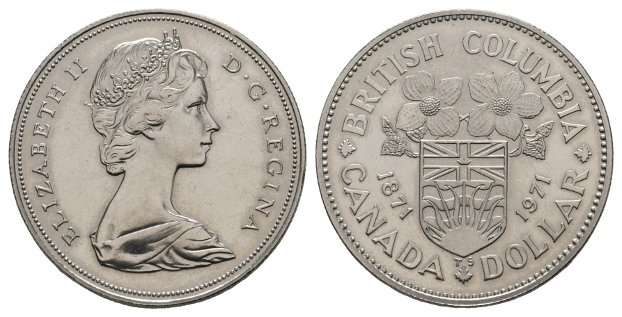  Kanada; Canada Dollar 1971; British Columbia; Ag 15,72 g   