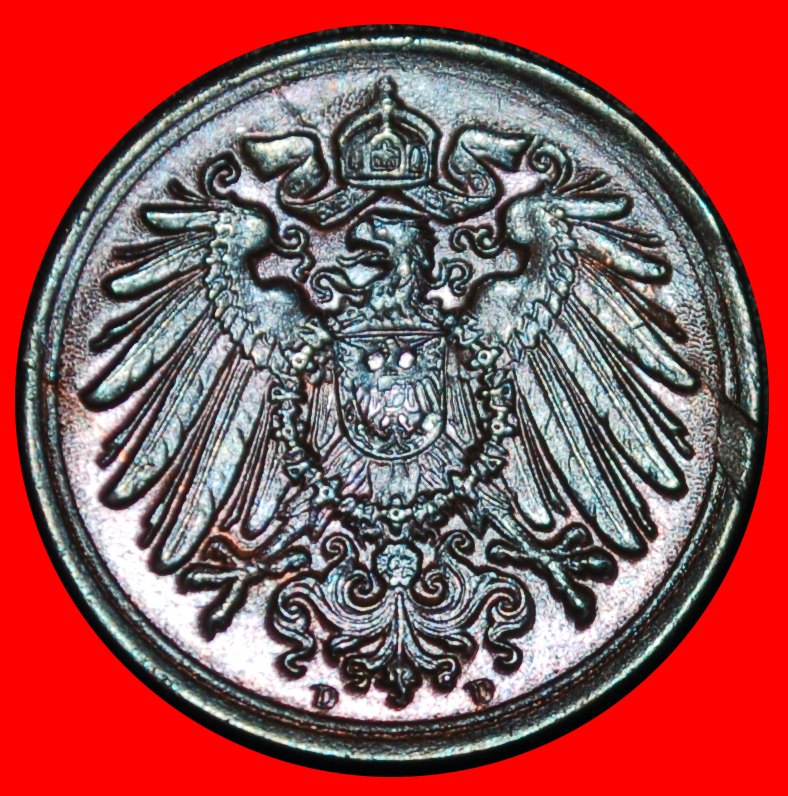  Ⰶ EAGLE (1890-1916): GERMANY ★1 PFENNIG 1916D BAVARIA! WILLIAM II (1888-1918)★LOW START★ NO RESERVE!   