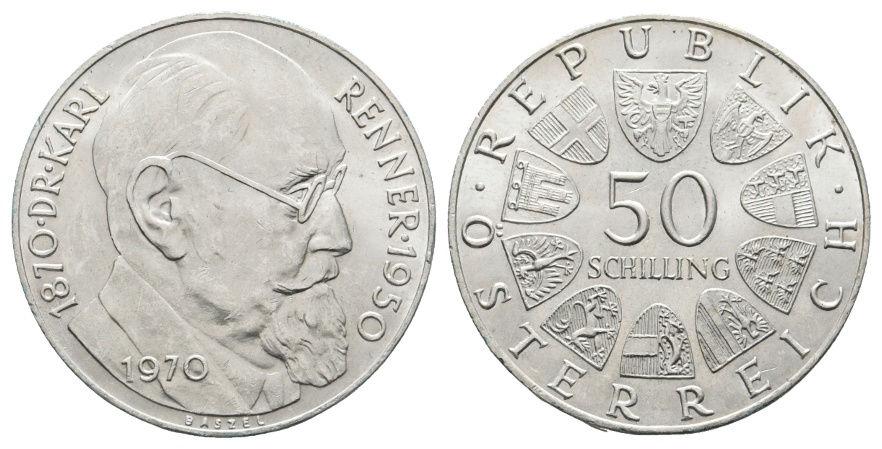  Österreich; 50 Schilling 1970; Dr Karl Renner; AG 20,02 g   