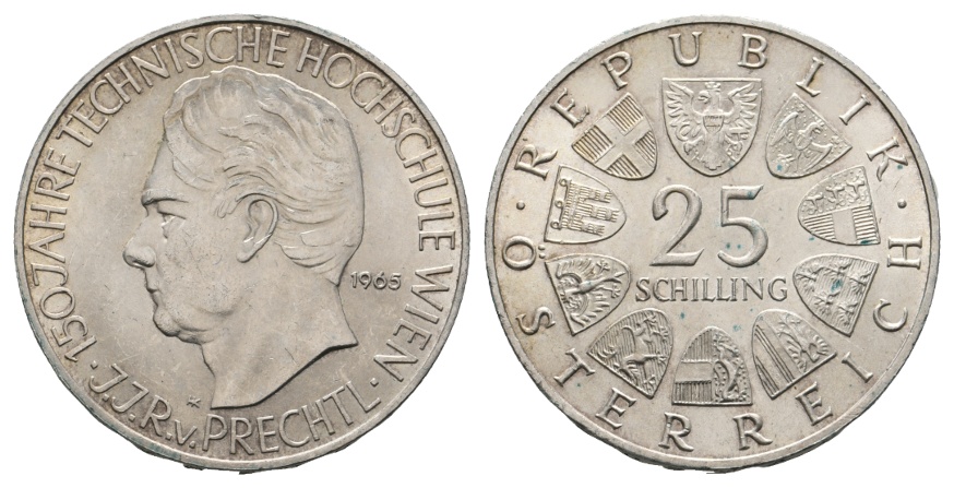  Österreich; 25 Schilling 1965; 150 Jahre Technische Hochschule Wien; AG 13,06 g   