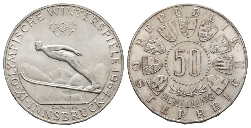  Österreich; 50 Schilling 1964; IX Olymipische Winterspiele Innsbruch; AG 19,98 g   