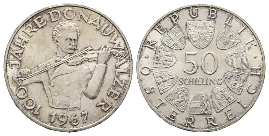  Österreich; 50 Schilling 1967; 100 Jahre Donauwalzer; AG 20,00 g   