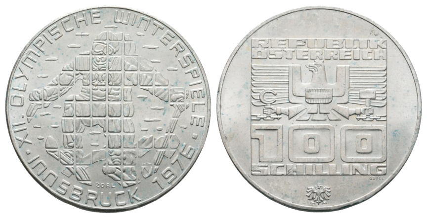  Österreich; 100 Schilling 1976; XII Olympische Winterspiele Innsbruck; AG 23,83 g   