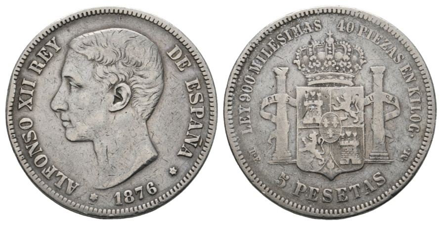  Spanien: 5 Pesetas 1876; AG 24,72 g   