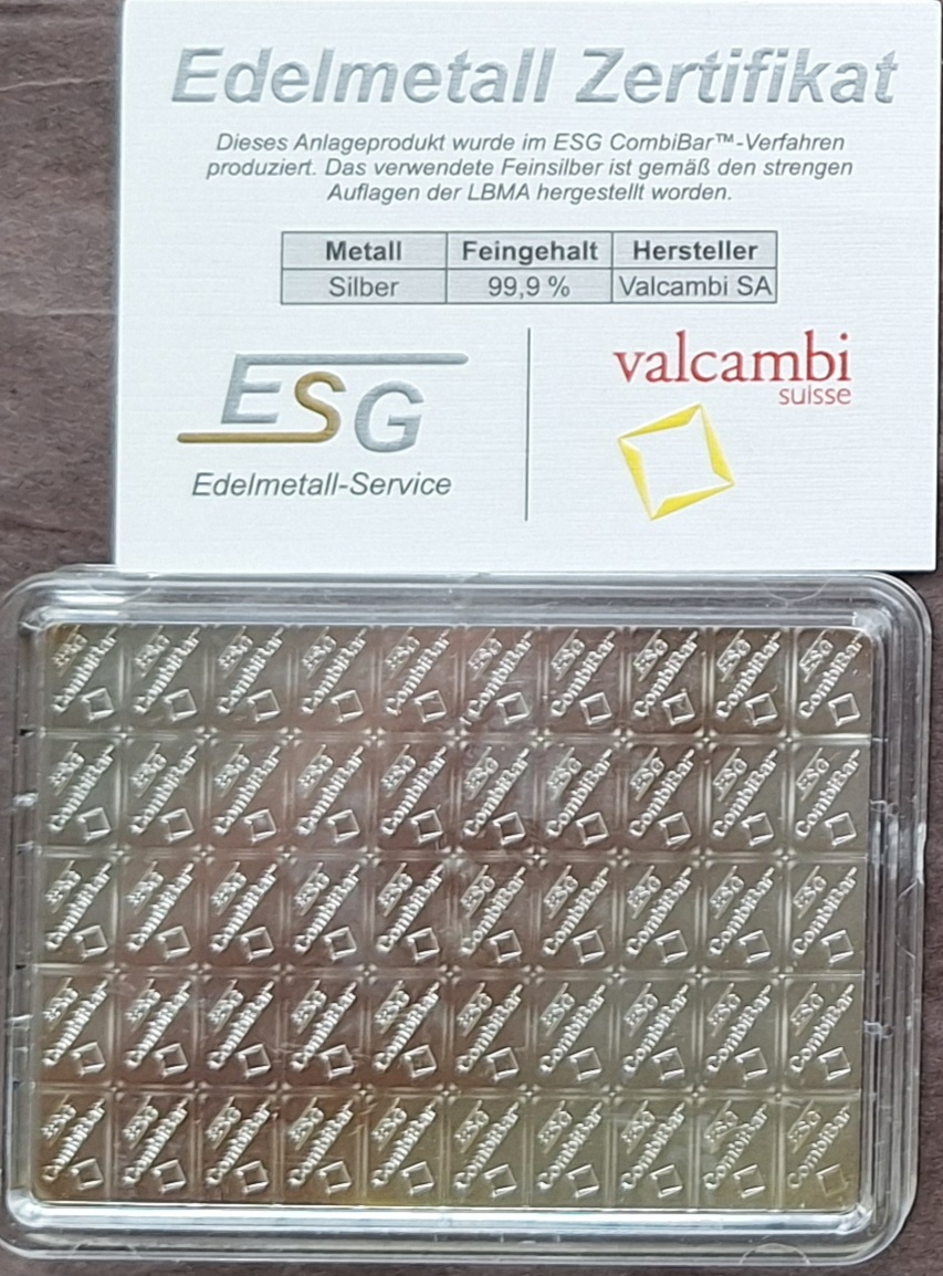  Schweiz, 50x1Gramm teilbarer ESG CombiBarren gekapselt incl. Zertifikat   