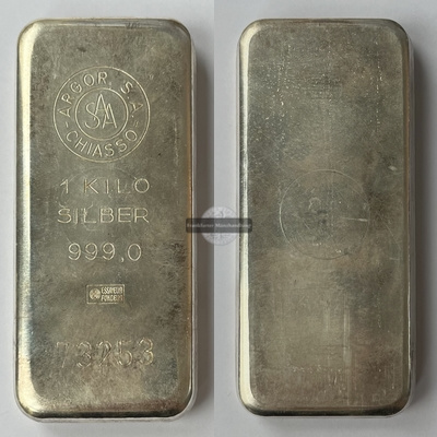  Argor S.A. Chiasso 1kg/1000g  Silberbarren   FM-Frankfurt   Feinsilber: 1000g   