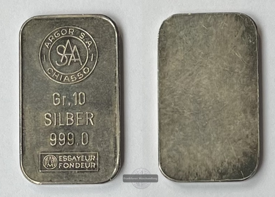  Argor S.A. Chiasso 10g  Silberbarren  FM-Frankfurt   Feinsilber: 10g   