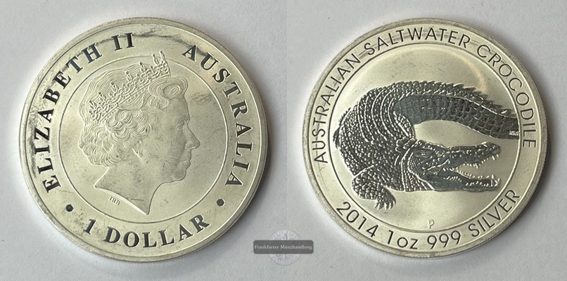  Australien  1 Dollar 2014  Salzwasser Krokodil   FM-Frankfurt Feinsilber: 31,11g   