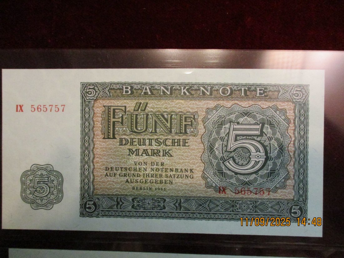  5 Mark Banknote Kassenfrisch Berlin 1955   