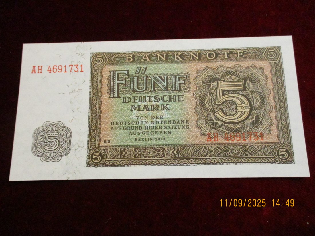  5 Mark Banknote Kassenfrisch Berlin 1948   