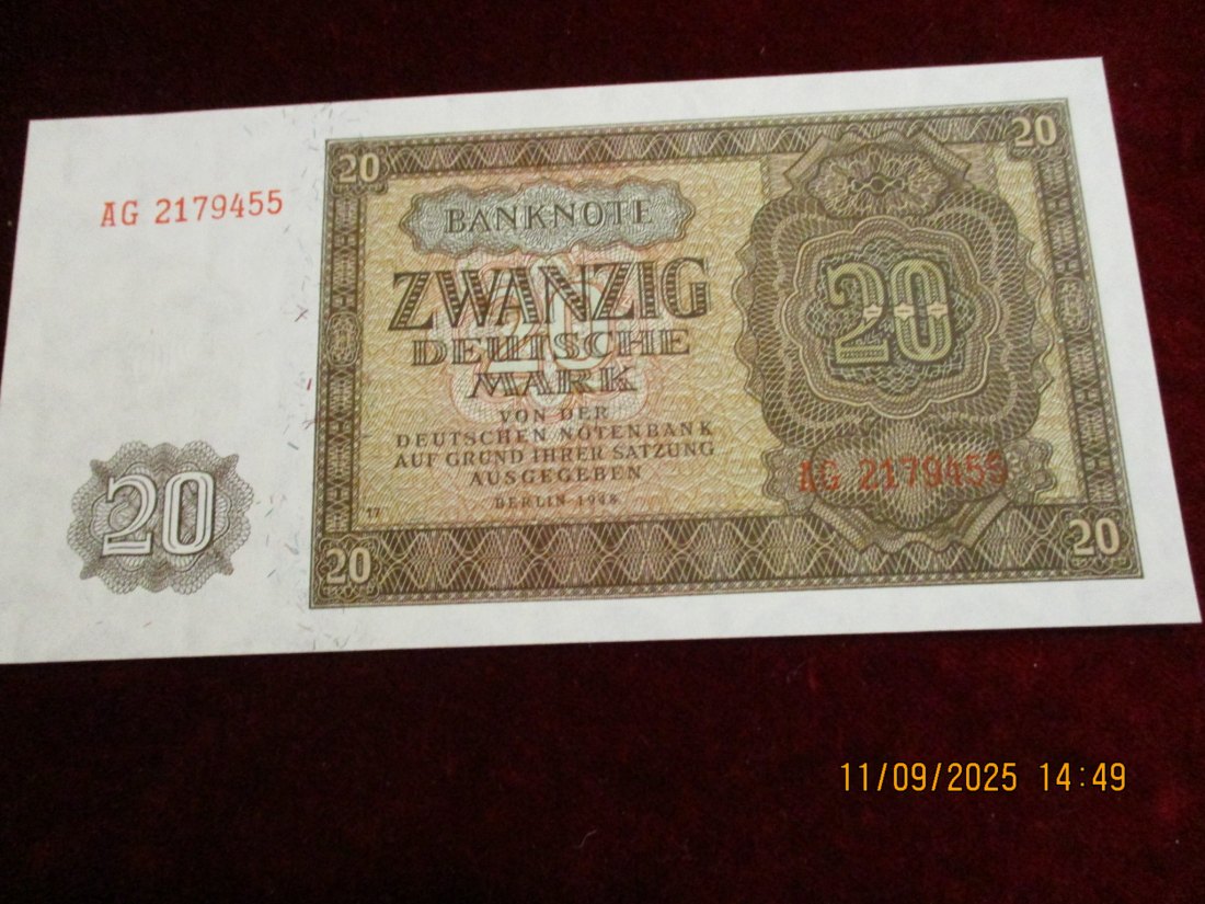  20 Mark Banknote Kassenfrisch Berlin 1948   