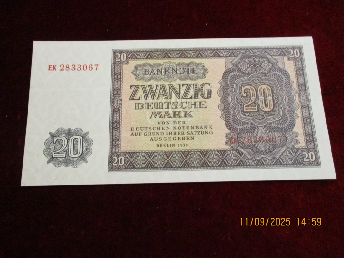  20 Mark Banknote Kassenfrisch Berlin 1955   