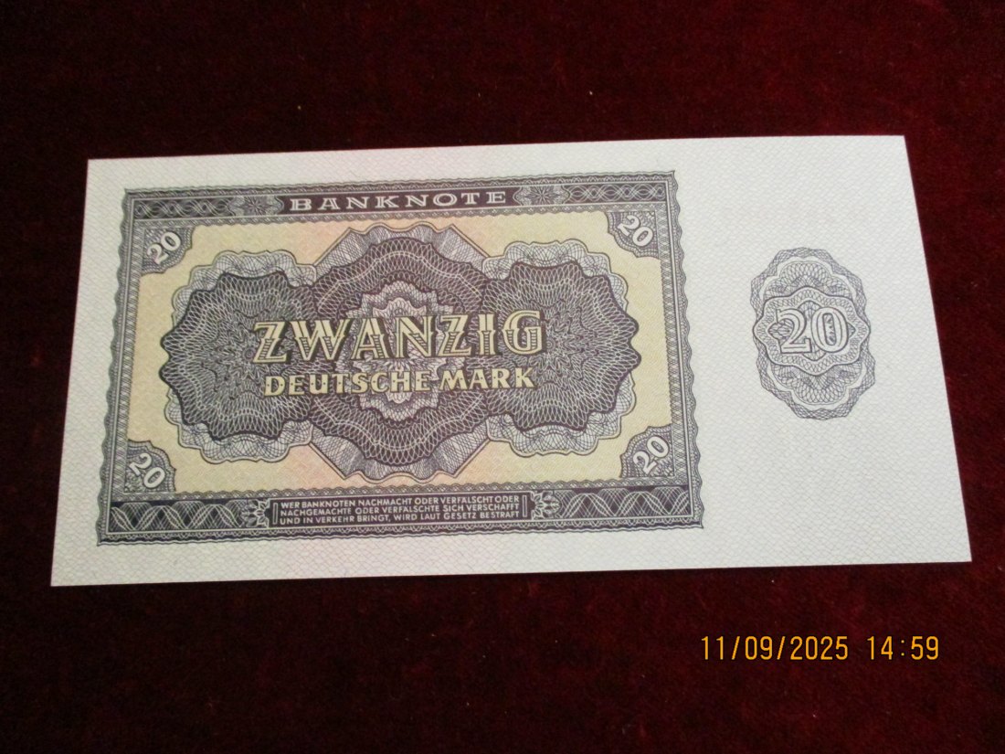  20 Mark Banknote Kassenfrisch Berlin 1955   