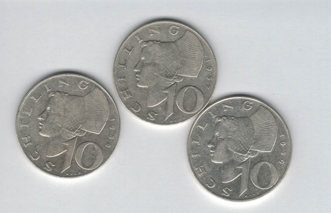  10 Schilling 1957 1958 1959 Ag silber á 4,8g fein Österreich 2. Republik Spittalgold9800 (4785)   