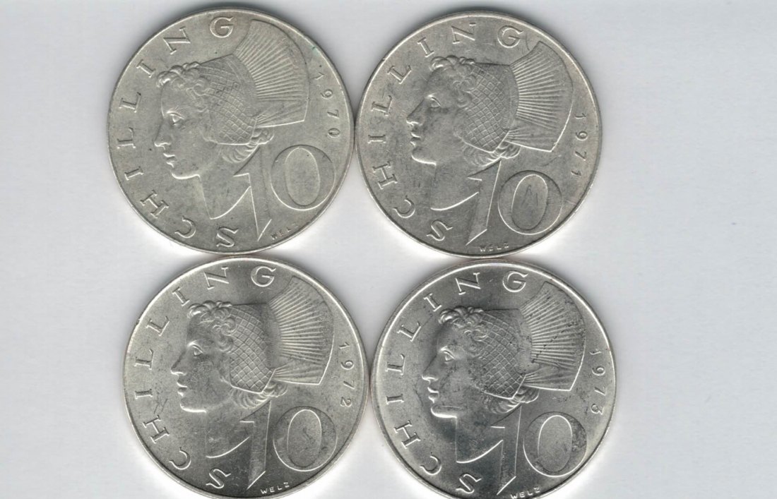  10 Schilling 1970 1971 1972 1973 silber á 4,8g fein Österreich 2. Republik Spittalgold9800 (4785)197   