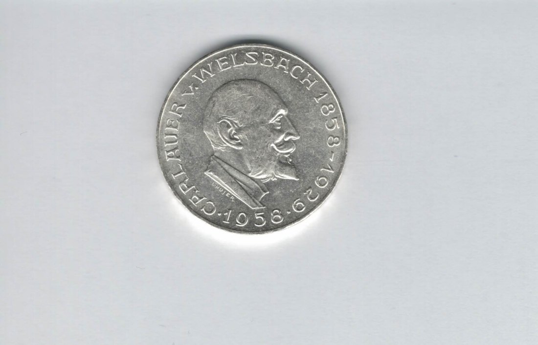  25 Schilling 1958 Carl Auer von Welsbach silber 10,4g fein Österreich Spittalgold9800 (4588/4)   