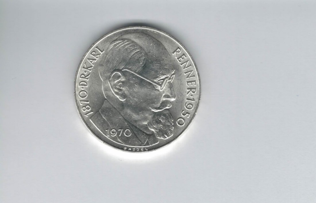  50 Schilling 1970 Karl Renner 2. Republik Ag 18g fein Österreich Spittalgold9800 (04584/10)   