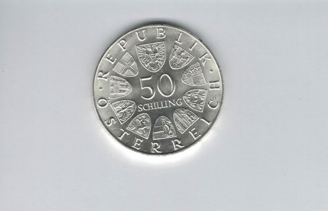  50 Schilling 1970 Karl Renner 2. Republik Ag 18g fein Österreich Spittalgold9800 (04584/10)   