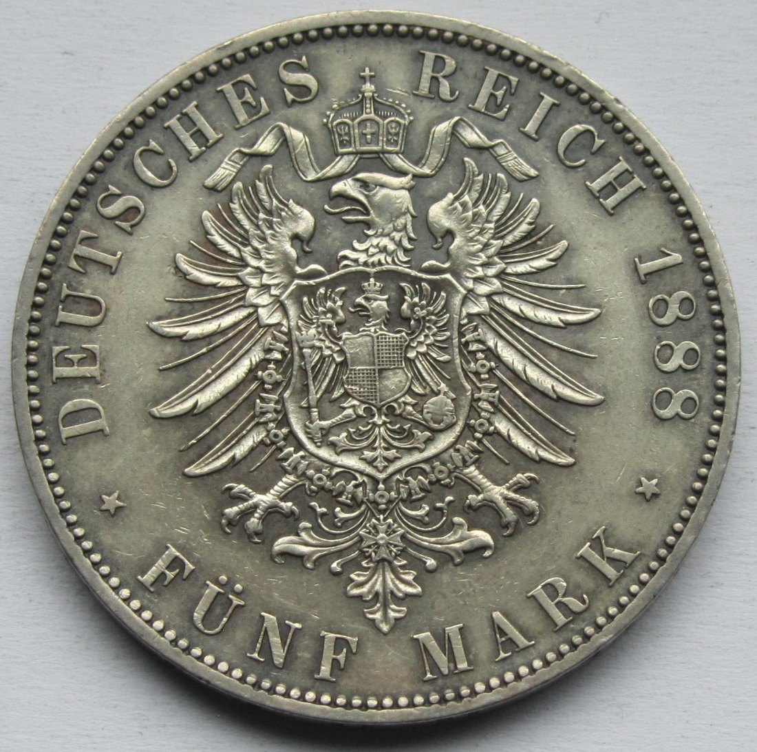  Kaiserreich: Preußen, 5 Mark Friedrich III. (Jaeger 99), 1888   