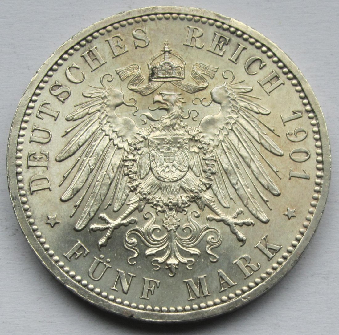  Kaiserreich: Preußen, 5 Mark 200 Jahre Königreich (Jaeger 106) 1901   