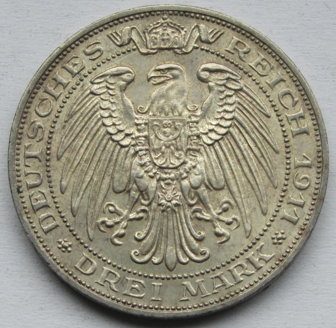  Kaiserreich: Preußen, 3 Mark Universität Breslau (Jaeger 108) 1911   