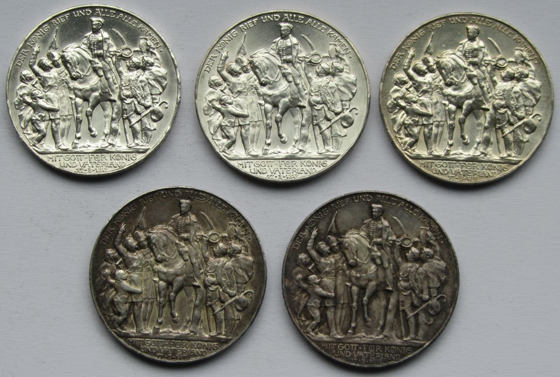  Kaiserreich: Preußen, 5 x 3 Mark Befreiungskriege (Jaeger 110), 1913   