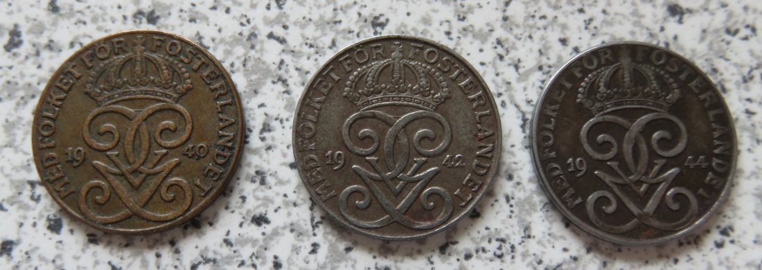  Schweden 2 Öre 1940, 1942 und 1944   