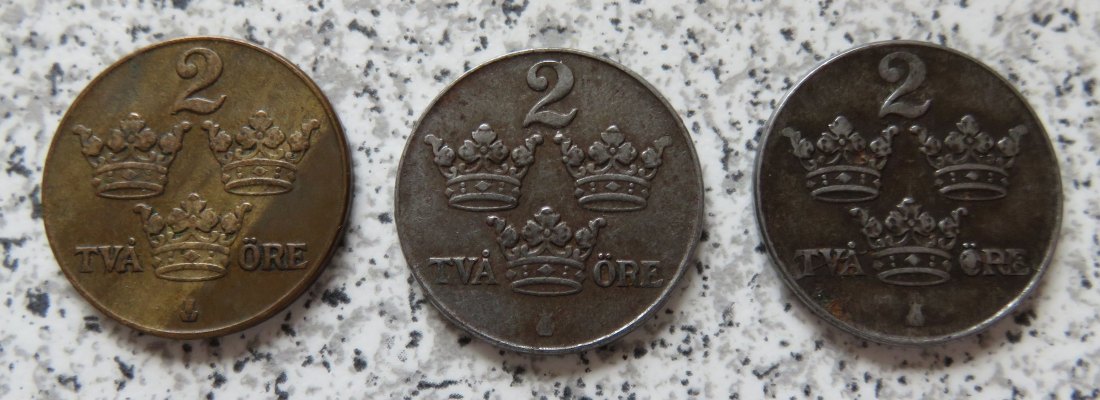  Schweden 2 Öre 1940, 1942 und 1944   