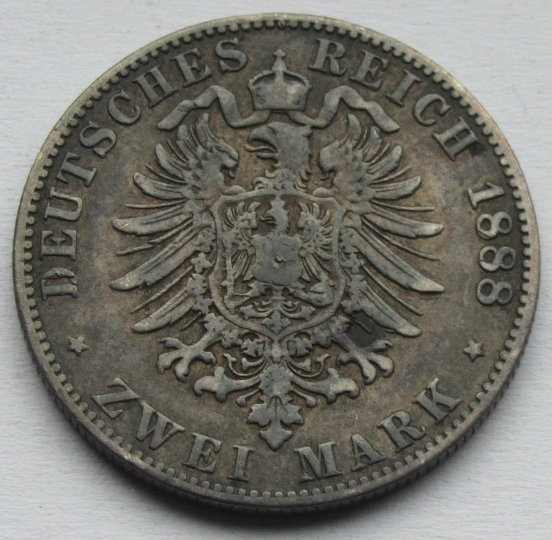  Kaiserreich: Sachsen, 2 Mark Albert (Jaeger 121), 1888   