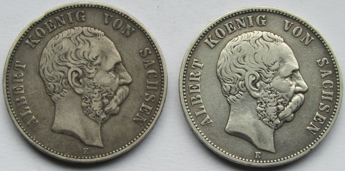  Kaiserreich: Sachsen, 5 Mark Albert (Jaeger 122), 2 Stück (1875 + 1876)   