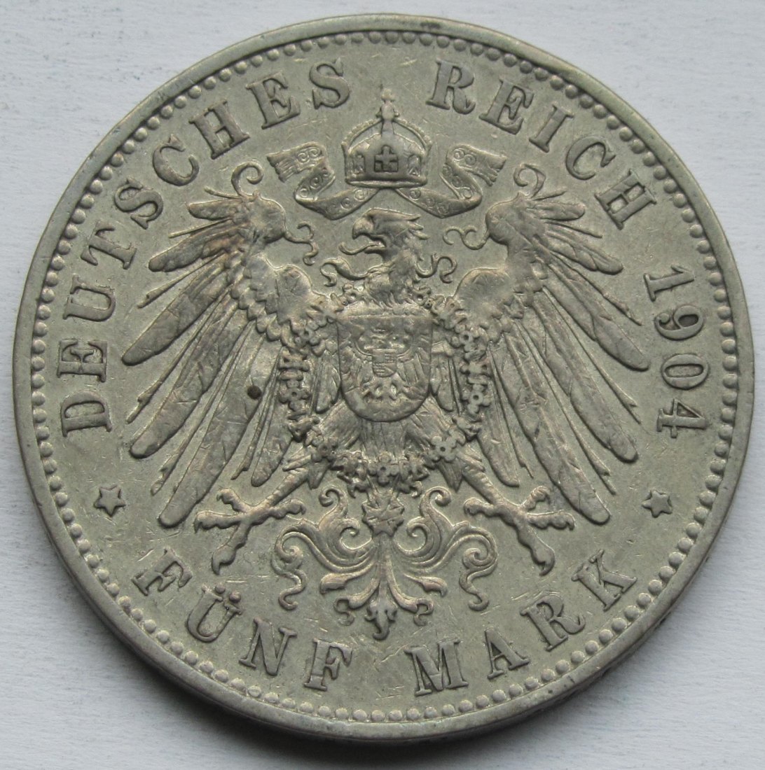  Kaiserreich: Sachsen, 5 Mark Georg (Jaeger 130), 1904   