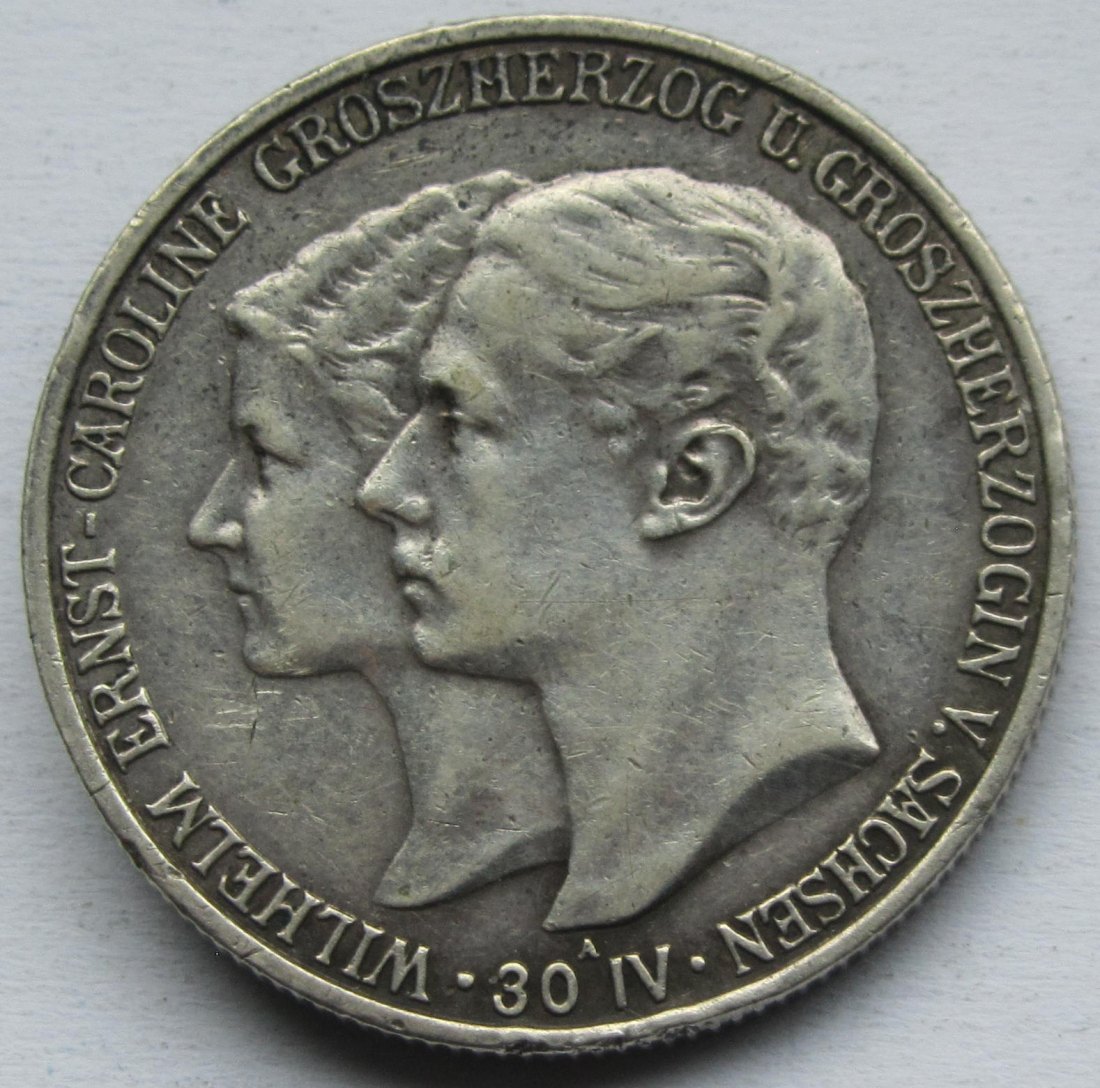  Kaiserreich: Sachsen-Weimar-Eisenach, 2 Mark Hochzeit 1903 (Jaeger 158)   
