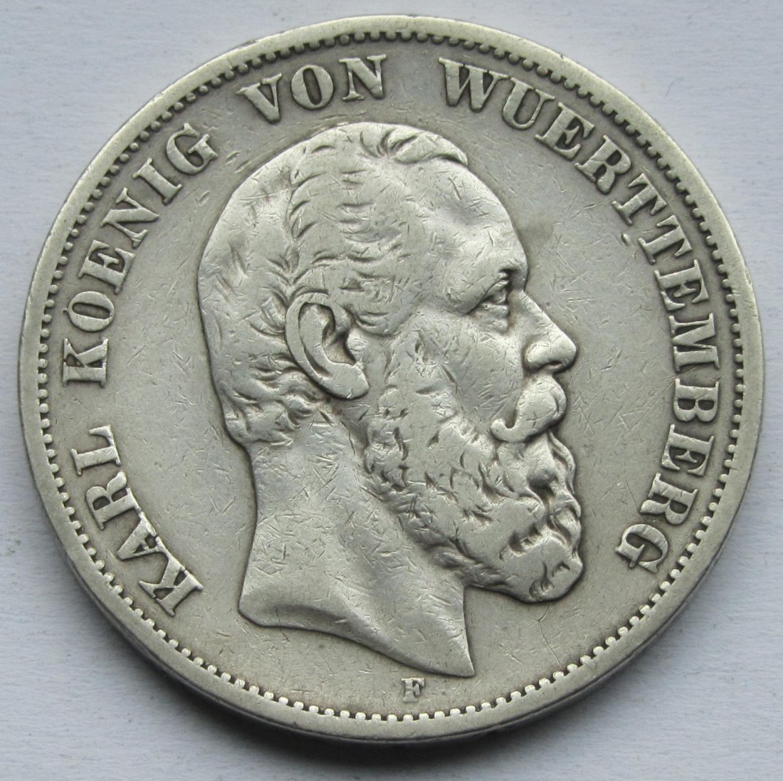  Kaiserreich: Württemberg, 5 Mark Karl (Jaeger 173), 1876   