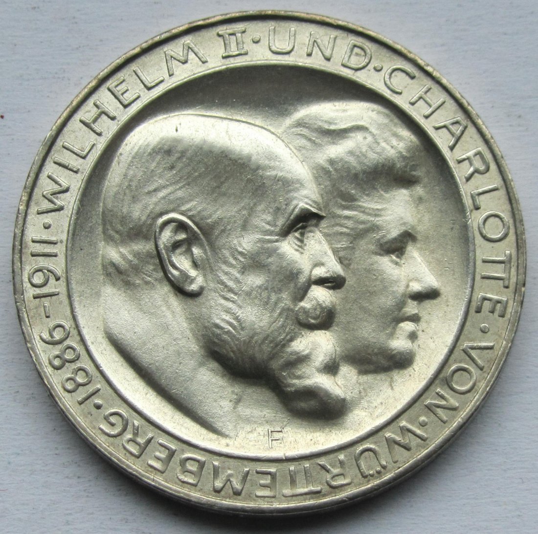  Kaiserreich: Württemberg, 3 Mark Silberne Hochzeit 1911 (Jaeger 177)   