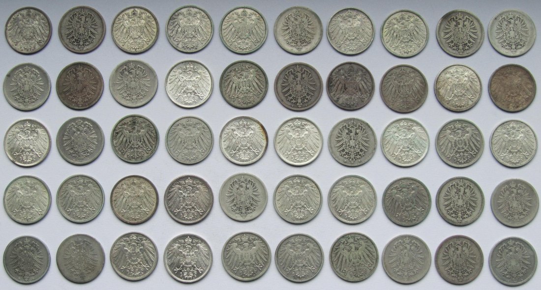  Kaiserreich: 50 x 1 Mark, zusammen 250 g Feinsilber   