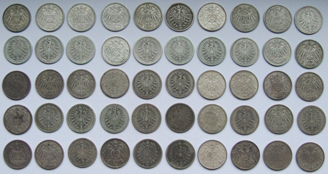  Kaiserreich: 50 x 1 Mark, zusammen 250 g Feinsilber   