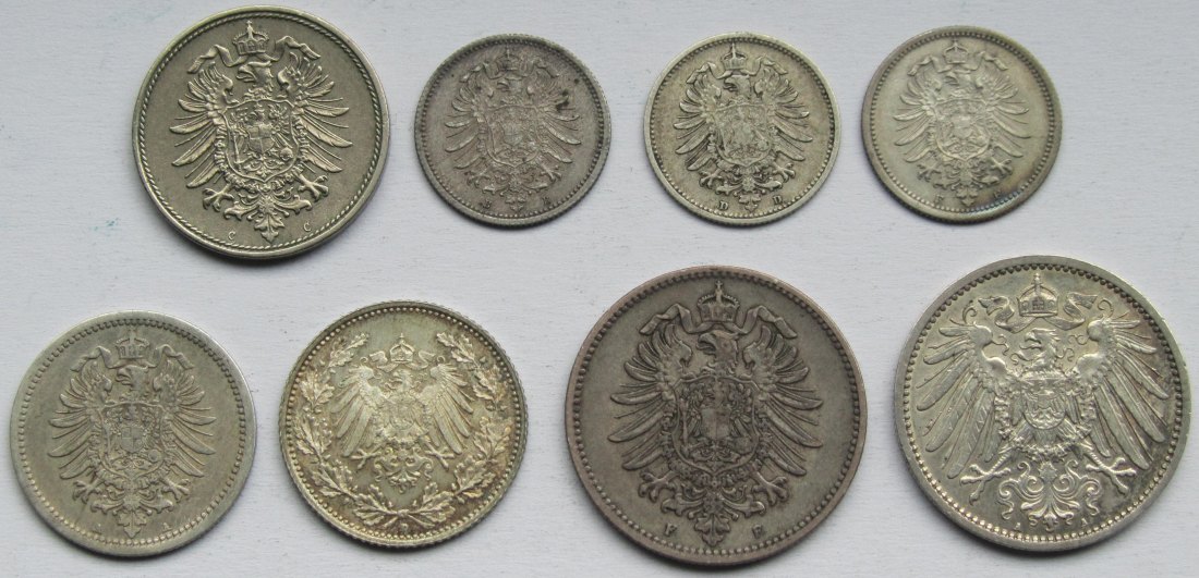  Kaiserreich: Lot aus acht verschiedenen Kleinmünzen in überdurschnittlicher Erhaltung   