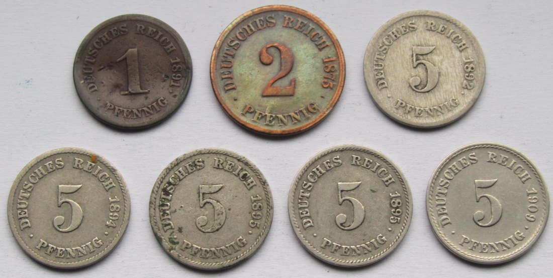  Kaiserreich: Lot aus sieben seltenen Jahrgängen Pfennige   