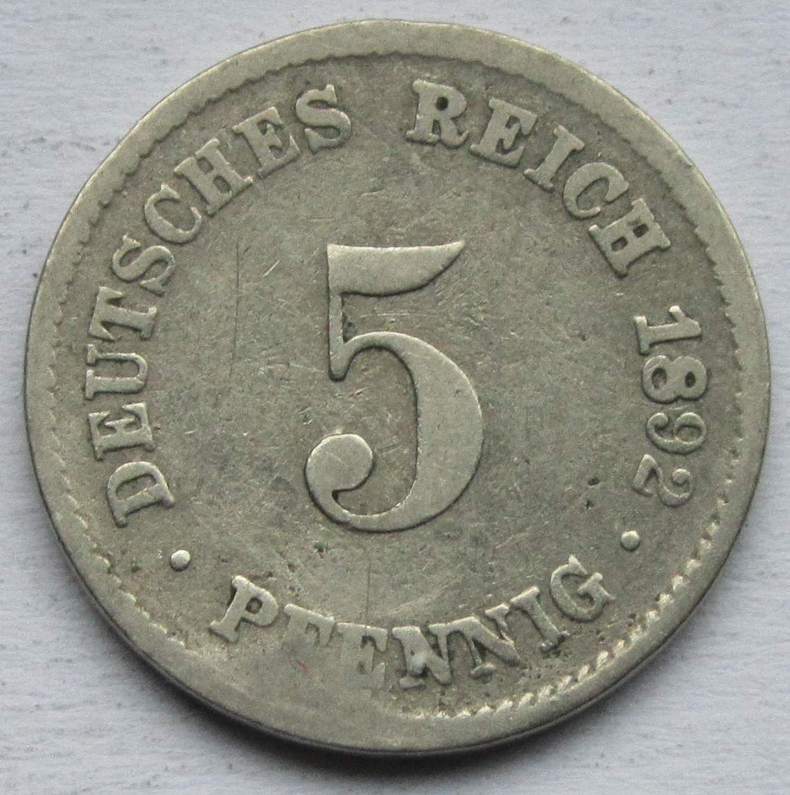  Kaiserreich: 5 Pfennig 1892 J   