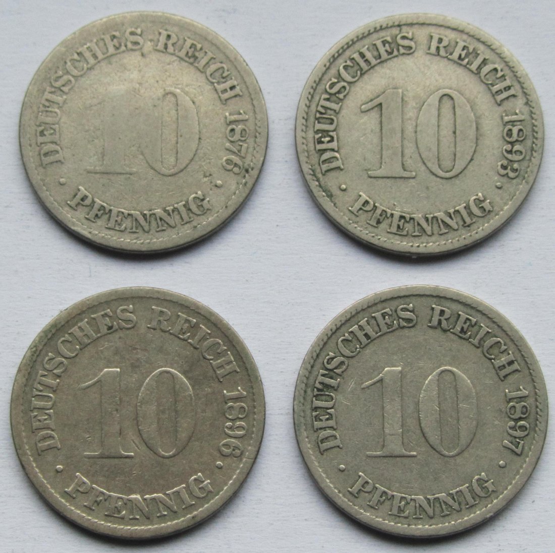  Kaiserreich: Lot aus vier seltenen Jahrgängen 10 Pfennig   