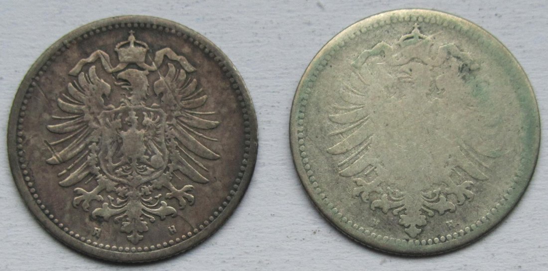  Kaiserreich: 20 Pfennig 1874 H + 1875 H   