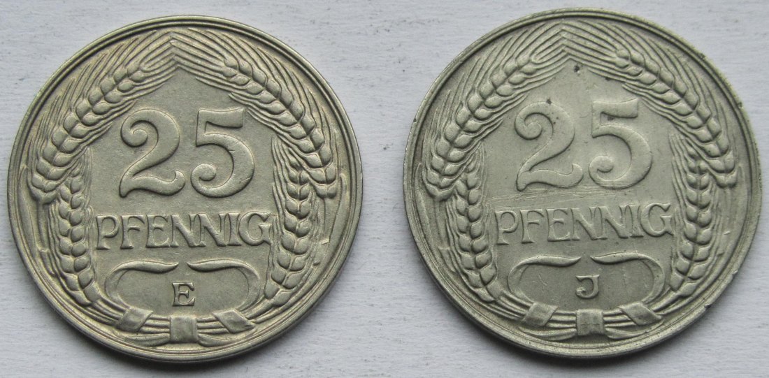  Kaiserreich: 25 Pfennig 1909 E + 1912 J   