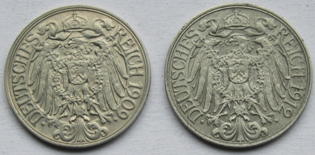  Kaiserreich: 25 Pfennig 1909 E + 1912 J   