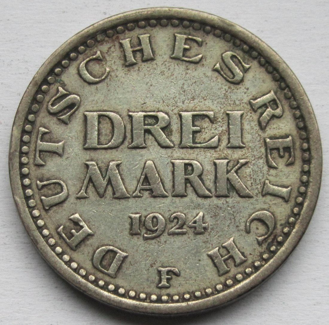  Weimarer Republik: 3 Mark Kursmünze (Jaeger 312), 1924 F   
