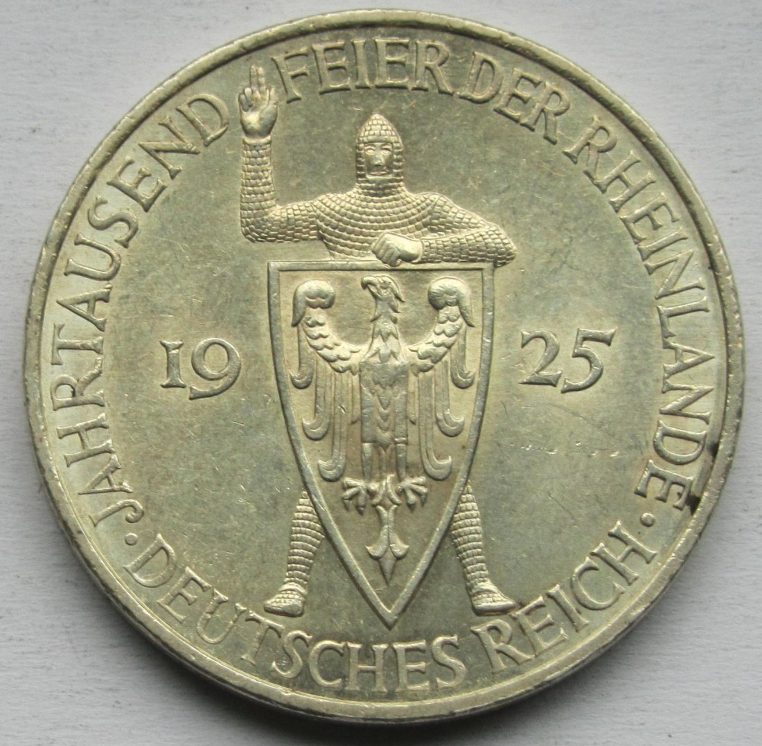  Weimarer Republik: 5 Mark Rheinlande (Jaeger 322), 1925 G   